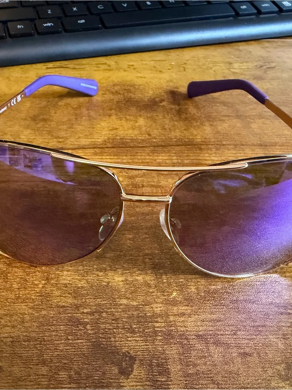 Michael Kors Rose Gold Aviator Sunglasses with Purple Gradient Lenses